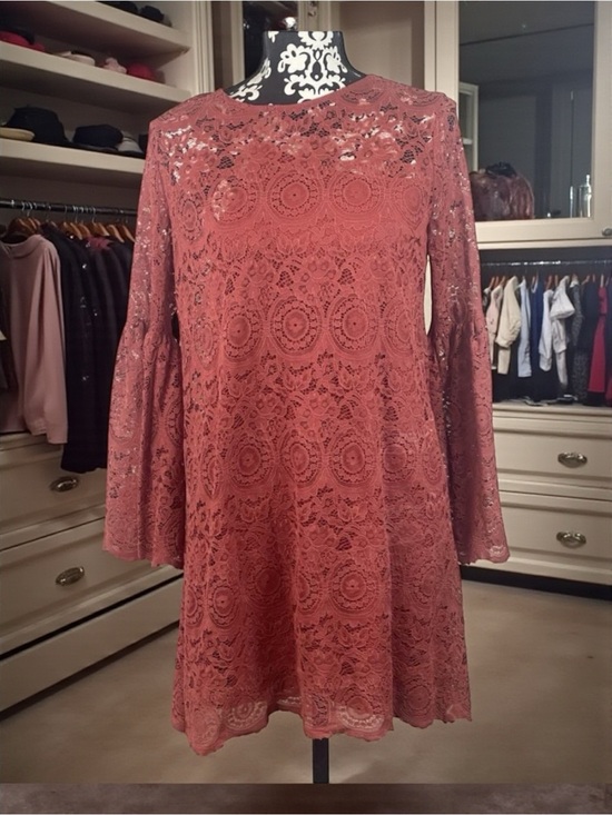 Taylor & Sage Dresses & Skirts - Taylor and Sage Vintage Boho lace long bell sleeve orange red dress tunic size L